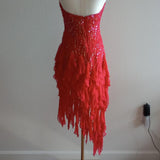 Red gorgeous shiny fashion elegant exquisite beaded Suspenders long elegant chiffon tassel ruffles prom dress evening dress party dress HZ1023