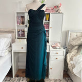 Turquoise Gradient Retro Fashion Sparkling Stunning Flowing One Shoulder Elegant Exquisite Rhinestone Long Chiffon Ball Gown Evening Gown Birthday Party Gown Prom Gown Graduation Gown HZ1023