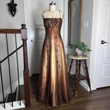 Gradient Tan Brown Gold Bronze Vintage Elegant Exquisite Beading Long Tulle Satin Floor Length Ball Gown Evening Gown Party Gown Graduation Gown HZ1023