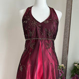 Burgundy Vintage Fashion Stunning Elegant Exquisite Beaded Long Satin tulle High Waist Formal Gothic Ball Gown Evening Gown Birthday Party Gown Prom Gown Graduation Gown HZ1023