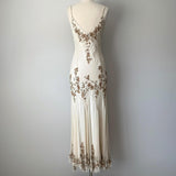 Ivory White Gorgeous Vintage Delicate Gold Brown Beaded Spaghetti Straps Fairy Long Chiffon Ball Gown Evening Gown Party Gown Wedding Guest Gown Homecoming Gown Graduation Gown Prom Gown HZ1023