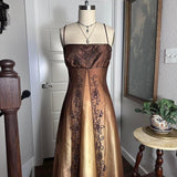 Gradient Tan Brown Gold Bronze Vintage Elegant Exquisite Beading Long Tulle Satin Floor Length Ball Gown Evening Gown Party Gown Graduation Gown HZ1023