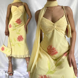 Yellow fashion halter floral beading long elegant chiffon ball gown evening dress HZ1023