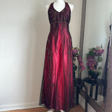 Burgundy Gorgeous Exquisite Beading Elegant Strap Long Satin Tulle Ball Gown Evening Dress Party Dress HZ1023