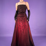 Burgundy Gorgeous Delicate Beads Elegant Sweet Spaghetti Straps Long Satin Tulle Ball Gown Evening Gown Birthday Party Gown Graduation Gown Prom Gown HZ1023