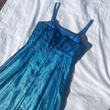 Vintage Fashion Blue Delicate Floral Beaded Ombre Spaghetti Strap Long Satin Tulle Fairy Ball Gown Square Neck Prom Dress Evening Dress Birthday Party Dress HZ1023