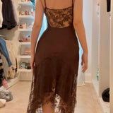??Brown Black Unique Vintage Gorgeous Elegant Exquisite Beaded Spaghetti Straps Long/Short Tulle Lace Homecoming Dress Prom Dress Birthday Party Dress Evening Dress Ball Dress Holiday Date Night Dress HZ1023