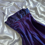 ???Iridescent deep purple and blue glossy sparkly stunning stunning unique stylish beautiful elegant delicate floral long satin ball gown evening dress birthday party dress prom dress HZ1023