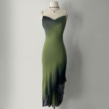 Green Fashion Gradient Elegant Exquisite Beaded Spaghetti Strap Long Chiffon Women's Wizard of Oz Evening Dress Holiday Party Dress HZ1023