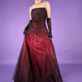 Burgundy Gorgeous Delicate Beads Elegant Sweet Spaghetti Straps Long Satin Tulle Ball Gown Evening Gown Birthday Party Gown Graduation Gown Prom Gown HZ1023