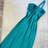 Beautiful Rehydrated Blue Exquisite One Shoulder Sequined Flower Strap Beaded Long satin Ball Gown Evening Gown Prom Gown Birthday Party Dress HZ1023