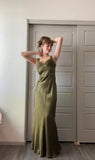 Olive Green Vintage Fashion Elegant Beading Bodycon Long Prom Gown Evening Dress Party Dress HZ1023
