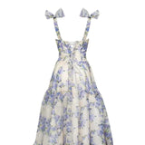 Blue white beautiful charming floral print sweetheart neckline A-line long chiffon ball gown evening dress wedding holiday party dress HZ1023