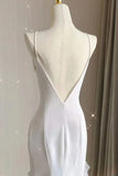 Black/Wine Red/White Fashion Elegant Spaghetti Strap Backless Long Chiffon Mermaid Slim Ruffle Ball Gown HZ1023