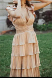 Gold Fashion Elegant Simple A-line Layered Long Sexy Slit Satin Ball Gown Evening Dress HZ1023