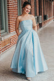 Blue fashion elegant exquisite pearl beading long satin ball gown evening dress HZ1023