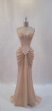 Pink vintage elegant beaded A-line lace ball gown evening dress HZ1023