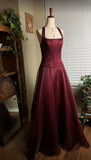 Burgundy red vintage elegant shiny beaded long tulle Prom Gown evening dress party dress HZ1023