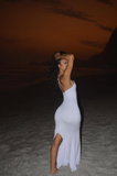White fashion cross strap elegant simple long satin floor-length mermaid ball gown evening dress HZ1023