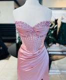 Pink/green/blue Gorgeous Shiny Exquisite Beaded Long Slit Elegant Sexy Ball Gown Evening Dress Party Dress HZ1023