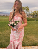Pink Elegant Fashion Floral Long Slim Fit prom dress Evening Dress Party Dress Bridesmaid Dresses HZ1023