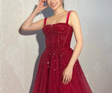 Burgundy sequins long prom dress evening dress HZ1023