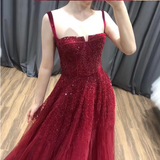Burgundy sequins long prom dress evening dress HZ1023