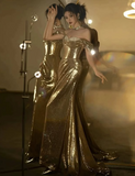 Gold Gorgeous Fashion Elegant Exquisite Beaded Long Sequin Mermaid Slim Ball Gown Evening Dress HZ1023