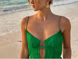 Green A-line V-neck halter chiffon long evening gown party dress wedding guest dress HZ1023
