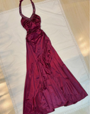 Purple Fashion Elegant Fairy Exquisite Beaded Suspender Long Satin Ruffle Ball Gown Evening Dress Birthday Party Dress Prom Dress HZ1023