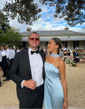Light Blue Simple Elegant Fashion Long Satin Prom Dress Evening Dress Wedding Guest Party Dress HZ1023