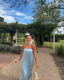 Light Blue Simple Elegant Fashion Long Satin Prom Dress Evening Dress Wedding Guest Party Dress HZ1023