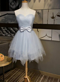 Beautiful Simple Grey Tulle Party Dress With Bow, Lovely Formal Dress HZ1023