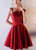 Beautiful Dark Red Satin One Shoulder Mini Party Dress, Wine Red Homecoming Dress HZ1023