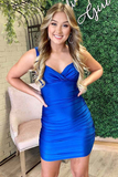 Royal Blue Ruched Bodycon Mini Dress HZ1023