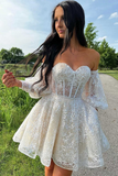 A-Line Ivory Sweetheart Puff Sleeve Short Party Dress HZ1023