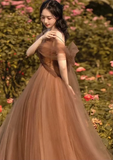 Beautiful Champagne Tulle Straps Long Formal Gown, Tulle Party Dresses Evening Dresses Prom dress HZ1023