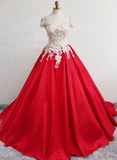 Beautiful Red Stain Off Shoulder Floor Length Party Dress With Applique, Party Dress HZ1023