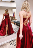 Burgundy satin prom dress simple evening dress HZ1023