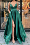 Dark Green Prom Dress Split With Pockets HZ1023