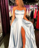 Sexy Leg Slit Long Mermaid Evening Dress, Spaghetti Straps Satin Prom Gowns, Formal Dress for Women HZ1023