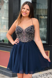 Chic Spaghetti Straps Chiffon Sleeveless Short Prom Dress with Beading HZ1023