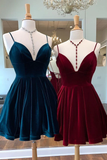 Tie Back Straps Velvet Navy Blue Homecoming Dress HZ1023
