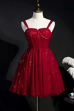 Sparkle Wine Red Straps Lace-Up Short Homecoming Dress HZ1023