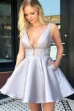 Grey Plunge V Open Back Short Homecoming Gown HZ1023