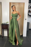 Spaghetti-Straps Prom Dress Long With Pocket HZ1023