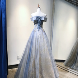 Charming Grey-Blue Tulle Floor Length Party Dress Beautiful Formal Gown HZ1023