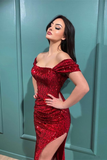 Burgundy Split Mermaid Prom Dress With Detachable Ruffles HZ1023