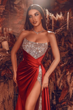 Gorgeous Strapless Mermaid Prom Dress Split Long With Sequins HZ1023