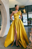 Yellow One-Shoulder Prom Dress Split With Pockets HZ1023